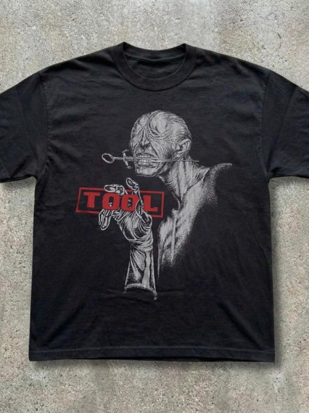 Gildan Black Tee with Red TOOL Logo and White Graphic